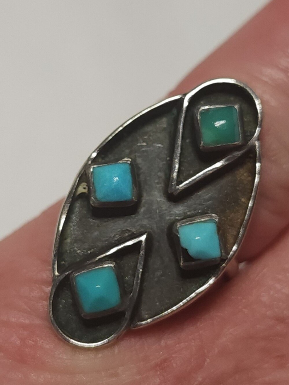 Vintage Sterling Silver 4-Stone Turquoise Shadowbox Ring - Size 6